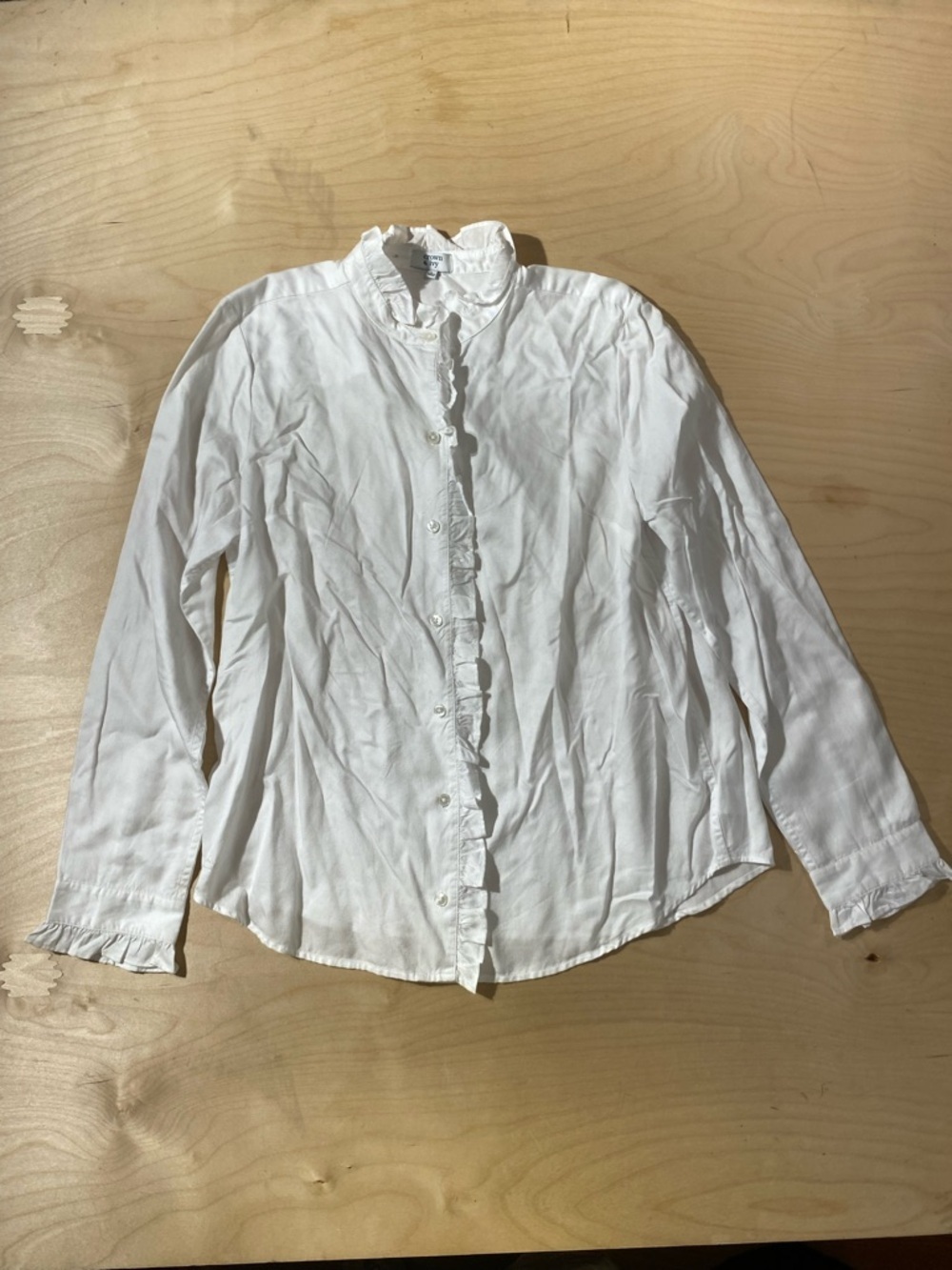crown & ivy White Ruffle Collar Blouse Large (QY)